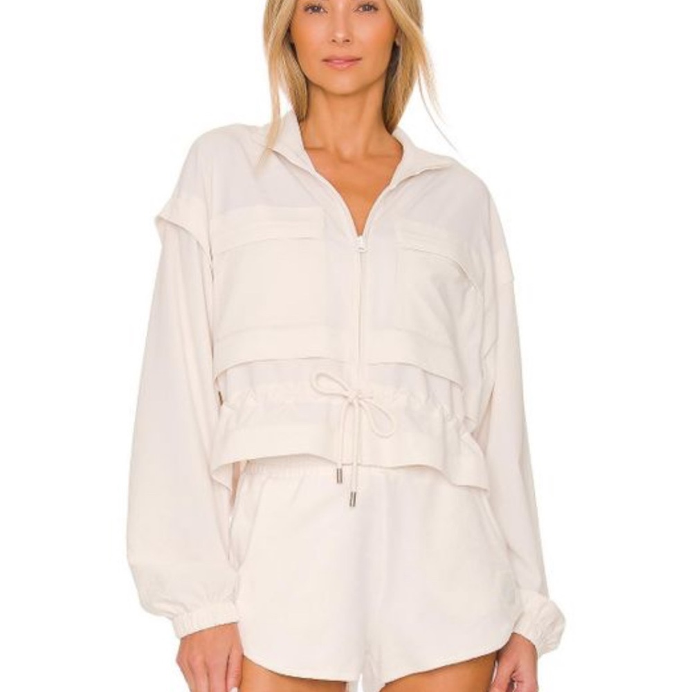 Ready Set Jacket Alo Small ivory white  layered strech seesucker yoga new NWOT